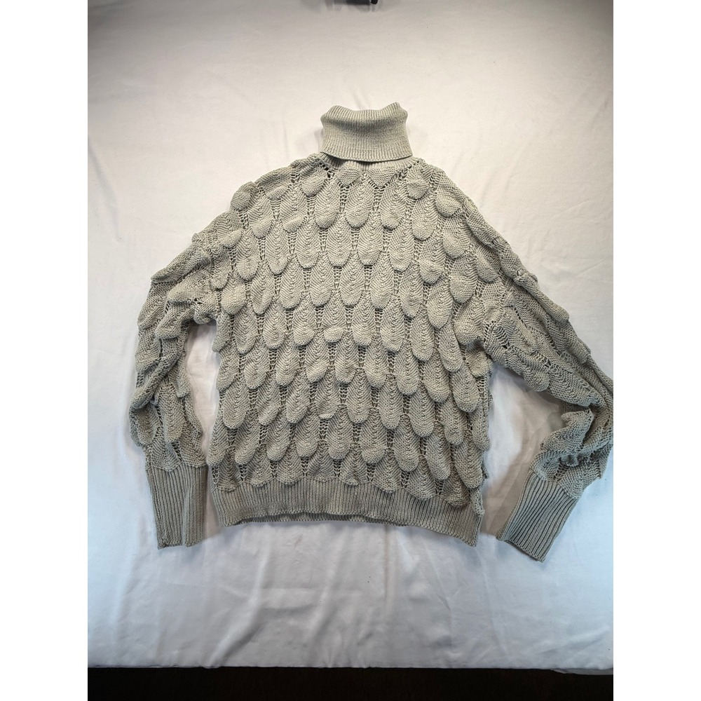Womens Grey 3D Petal Knit Turtleneck Sweater XL Textured Layered Scale Pullover